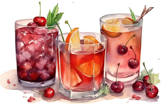 Soft drinks in watercolor,ai generated