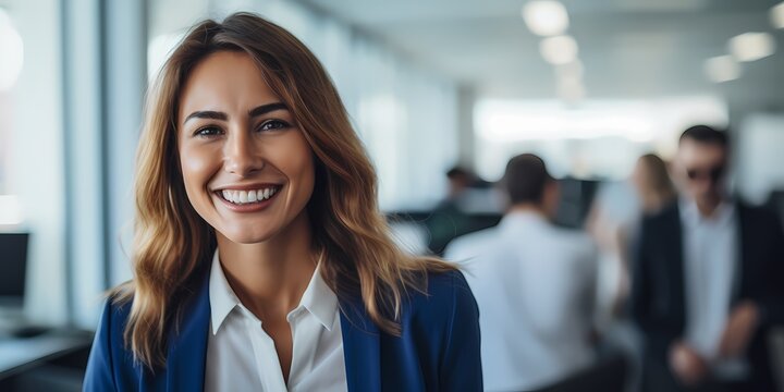 smiling business woman, office, business