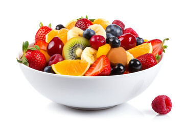 Bowl of healthy fresh fruit salad on white background. healthy food,ai generated