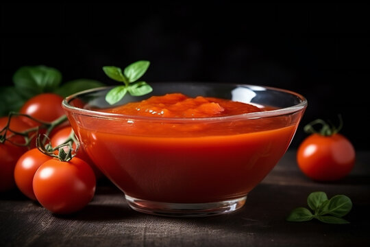 Homemade tomato sauce in glass boul,ai generated