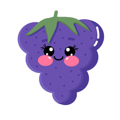 Sweet kawaii vector lovely blackberry or black raspberry isolated on white background