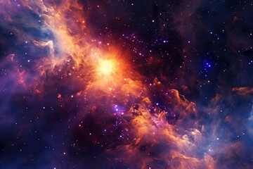 Nebulae, galaxies, and stars create an abstract celestial night sky. Generative AI
