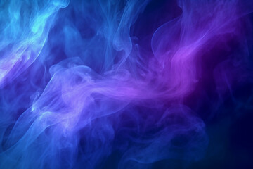 Vibrant purple and blue beams cut through the smoke-filled darkness. Generative AI
