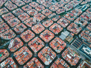 Fototapeta premium Aerial view over Barcelona where you see the city