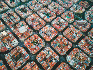 Aerial view over Barcelona where you see the city