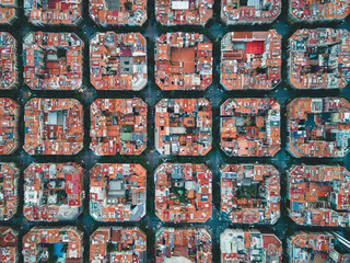 Aerial view over Barcelona where you see the city