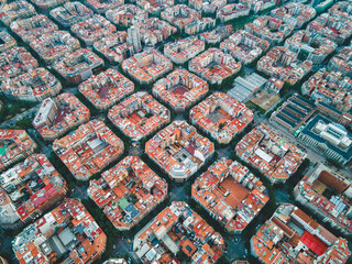 Aerial view over Barcelona where you see the city