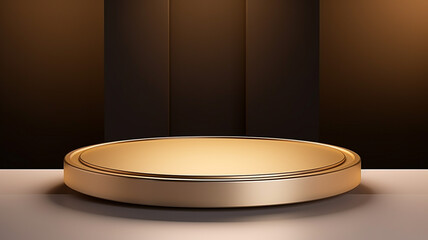 Gold podium stage 3d background of empty luxury show product display scene presentation template or golden pedestal elegant advertising showcase stand mockup and premium cosmetic beauty sale concept