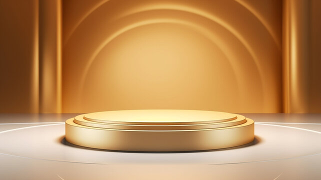 Luxury gold product backgrounds stage or blank podium pedestal on elegance presentation display backdrops. 3D rendering