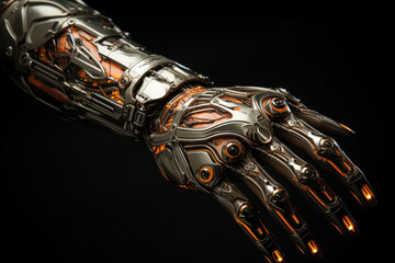 The gleam of metal hands catching the light, a testament to their strength and precision. Generative Ai.