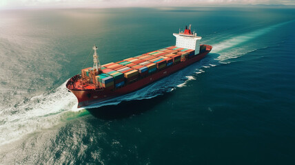 Naklejka premium Container ship in ocean, logistics and transport of shipping containers, global trade concept
