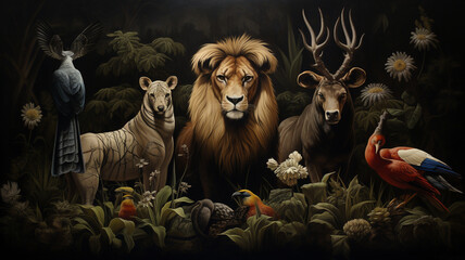 Illustration of african wildlife animals, kruger park