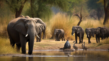 Illustration of african wildlife animals, kruger park - obrazy, fototapety, plakaty