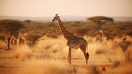 Illustration of african wildlife animals, kruger park - obrazy, fototapety, plakaty