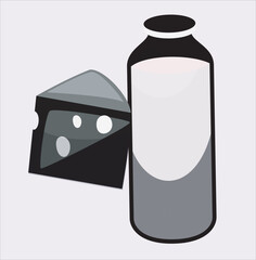 illustration of a bottle of milk and cheese