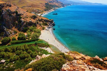 Fototapeta premium Preveli palm grove on the island of Crete in the Libyan Sea in Greece.