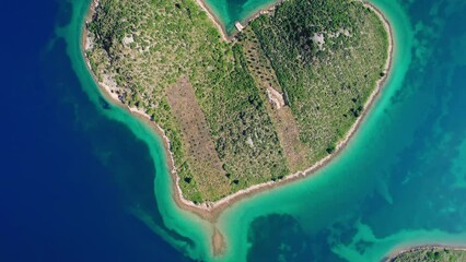 Heart shaped island of Galesnjak, Dalmatia region of Croatia. Aerial view