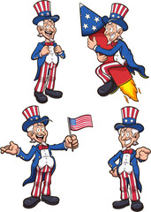 Uncle Sam With Different Poses. Vector illustration with simple gradients.