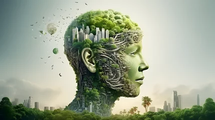 Gardinen Sustainable environment concept. The image depicts human thinking towards preserving nature, reducing carbon footprint and building sustainable urban community for green future.  © Clipart Collectors
