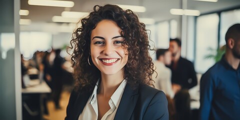 smiling business woman, office, business - obrazy, fototapety, plakaty