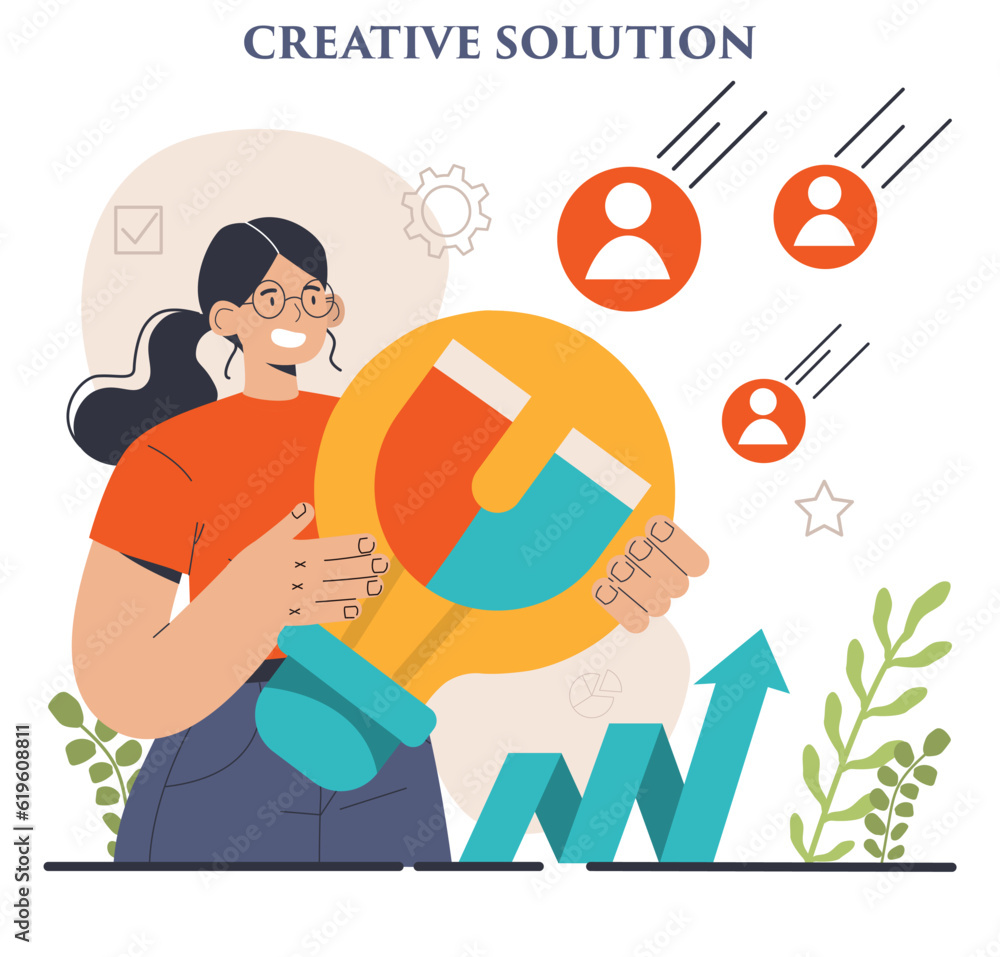 Aufkleber finding a solution. generation of a creative idea in a brainstorm.