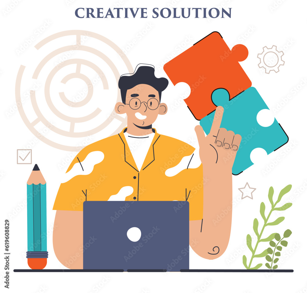 Aufkleber finding a solution. generation of a creative idea in a brainstorm.