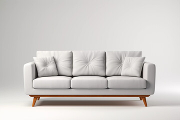 White fabric sofa with cushions. Modern sofa. Created with generative AI.
