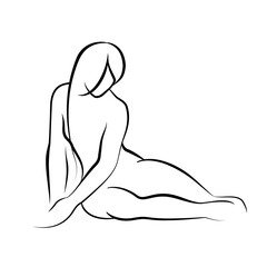 Sitting woman vector symbol in line style.