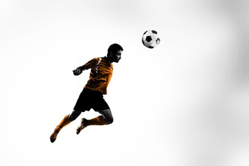 Plakat Young professional soccer player hitting ball