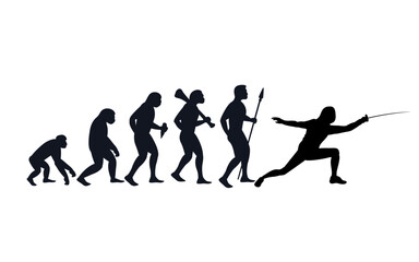 Fototapeta na wymiar Evolution from primate to swordsman. Vector sportive creative illustration