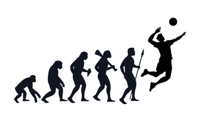 Evolution from primate to volleyball player. Vector sportive creative illustration