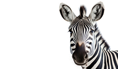 Hartmann's mountain zebra isolated on a white background. Horizontal banner with space for text from the left. Generative AI