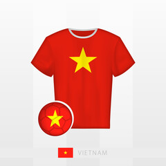 Football uniform of national team of Vietnam with football ball with flag of Vietnam. Soccer jersey and soccerball with flag.