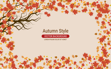 Autumn style vector background with colorful leaves. Banner, coupon, card, flyer, booklet design template