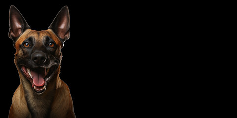 Malinois dog on black background left