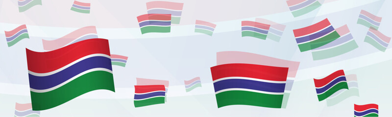 Gambia flag-themed abstract design on a banner. Abstract background design with National flags.