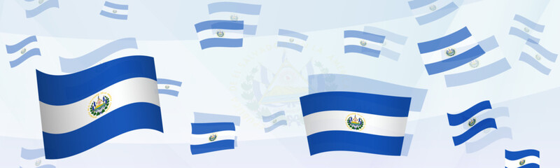 El Salvador flag-themed abstract design on a banner. Abstract background design with National flags. - obrazy, fototapety, plakaty