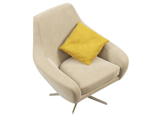 Modern beige velvet upholstery swivel armchair. 3d render.