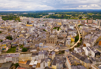 Panoramic view from drone on the city center Lugo. Galicia. Spain