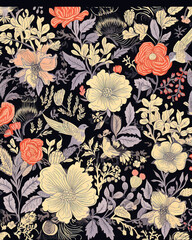 Flowers beautiful roses birds vintage