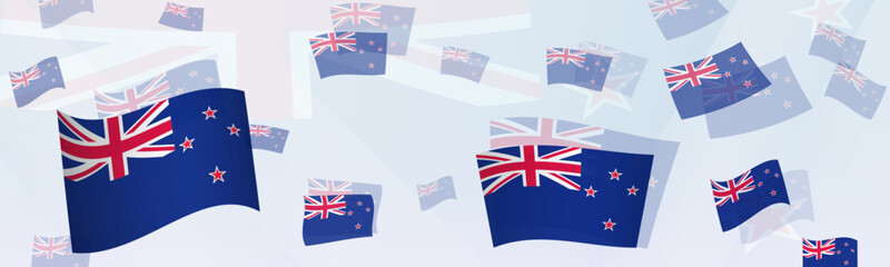 New Zealand flag-themed abstract design on a banner. Abstract background design with National flags.