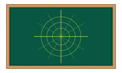 Fototapeta premium Polar coordinate system in mathematics. Polar grid with different angles. Three concentric circles.