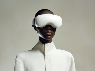 Black woman with virtual reality headset