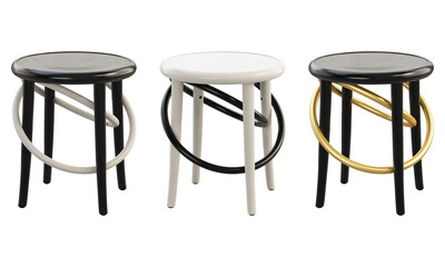 Midcentury steam-bent wooden bar stools. 3d render