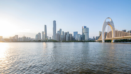 Naklejka premium Sunset Scenery of Guangzhou Urban Architecture Skyline