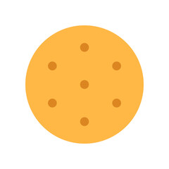 Crispy cheese circle cracker isolated on white background. Round shaped salted crunchy meal sign or logo flat design. Yellow baked wheat dessert. Minimal abstract cookie top view vector illustration.