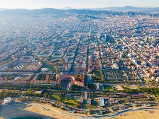 Aerial view of Mediterranean Sea coast of Barcelona, Spain