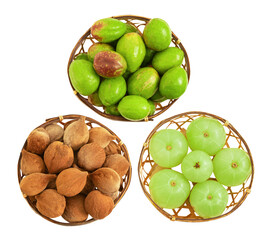 Indian Gooseberry ,terminalia chebula and terminalia bellirica on transparent background.