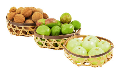 Indian Gooseberry ,terminalia chebula and terminalia bellirica on transparent background.