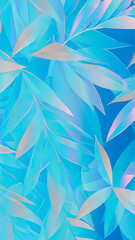 Fototapeta na wymiar Abstract exotic concept. The with the leaves of tropical plants. Neon spiky leaves. A natural idea. Aesthetic and summery. Neon ultramarine blue, mint, lilac. Pastel nature. Digital art. Fabric sample